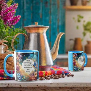 Farbenfrohe Bluebird Blume Römer Bibelverse KJV Tasse