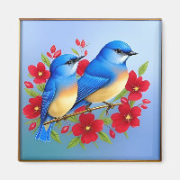 Farbenfrohe Bluebirds unter den roten Blume
