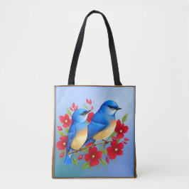 Farbenfrohe Bluebirds unter den roten Blume Tasche