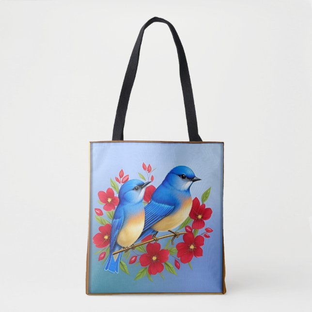 Farbenfrohe Bluebirds unter den roten Blume Tasche (Vorderseite)