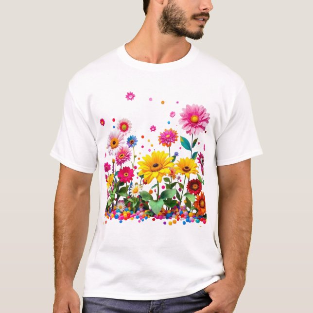 Farbenfrohe blühende Blume mit lebhaften Petalen T-Shirt (Vorderseite)