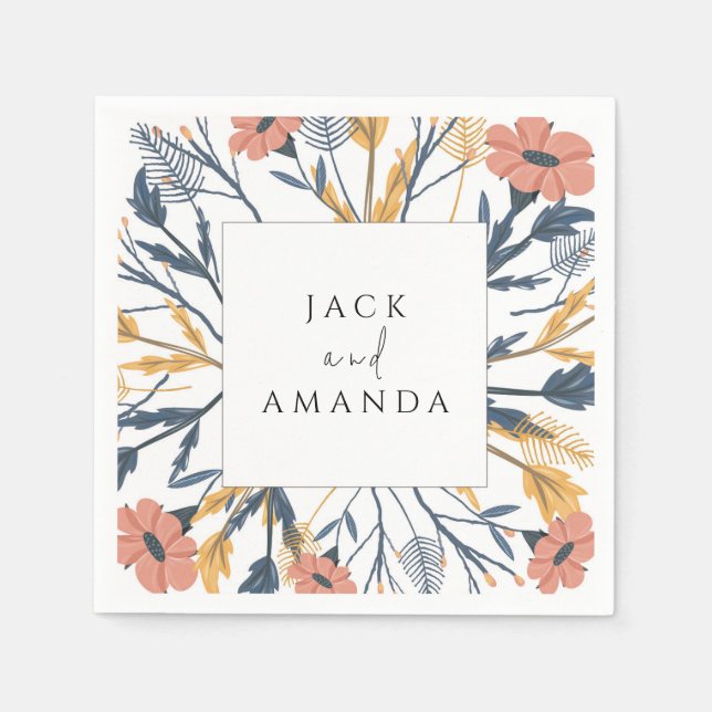 Farbenfrohe blühende Blumenzellenhochzeit Napkins Serviette (Vorderseite)