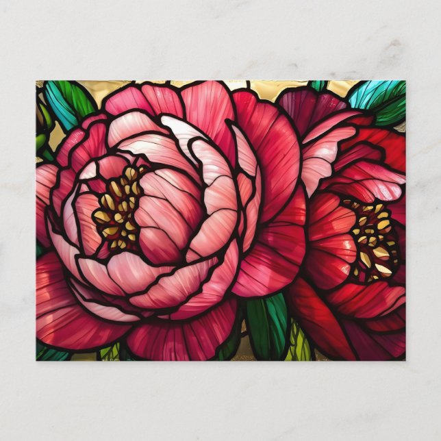 Farbenfrohe blühende Pfingstrosenblumen  Postkarte (Vorderseite)