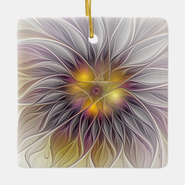 Farbenfrohe Blume, Abstrakt modernes Fraktal Keramikornament (Vorderseite)