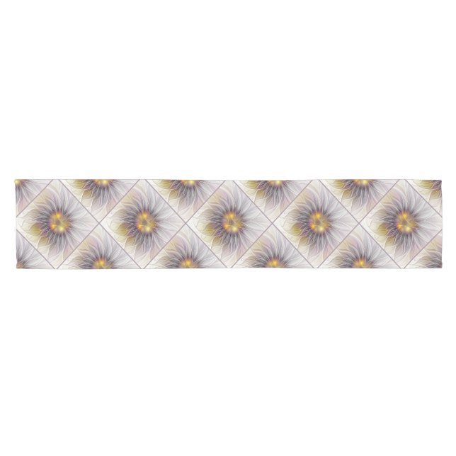 Farbenfrohe Blume, Abstrakt modernes Fraktal Kurzer Tischläufer (Horizontal)