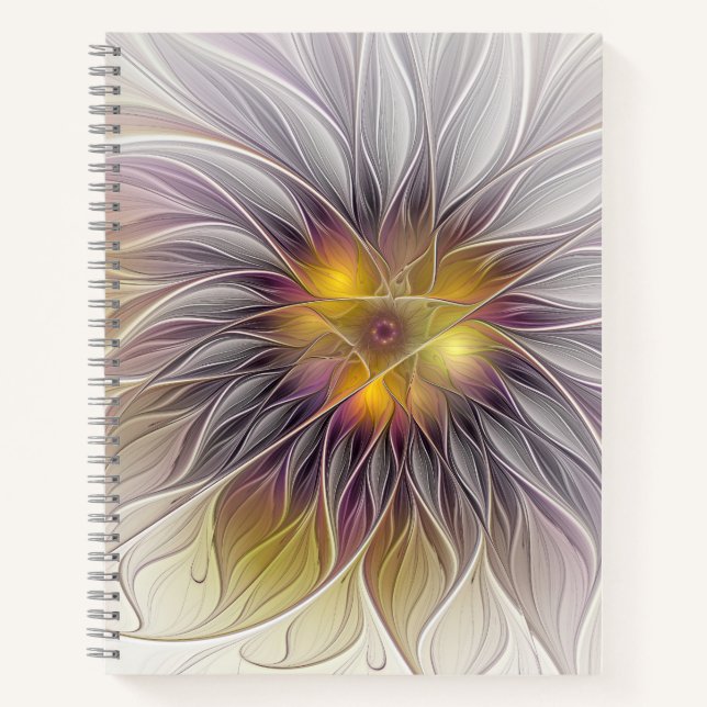 Farbenfrohe Blume, Abstrakt modernes Fraktal Notizbuch (Vorderseite)