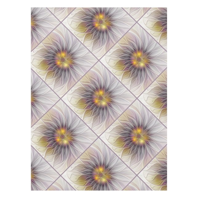 Farbenfrohe Blume, Abstrakt modernes Fraktal Tischdecke (Vorderseite)