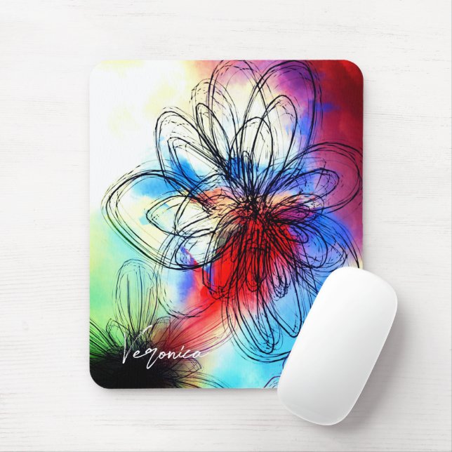 Farbenfrohe Blume Abstrakt Signatur Mousepad (Mit Mouse)