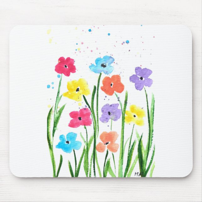 Farbenfrohe Blume Aquarell Floral Natur Chic Mousepad (Vorne)