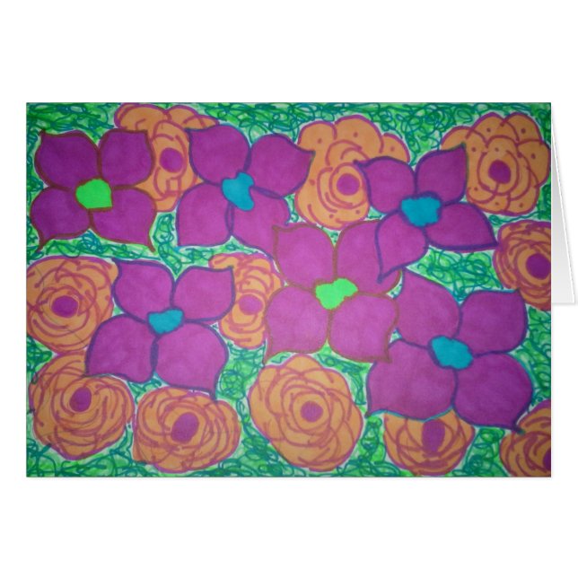 Farbenfrohe Blume Art Grußkarte (Vorderseite (Horizontal))