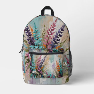 Farbenfrohe Blume auf blaubeige weiße Lavendel Bedruckter Rucksack