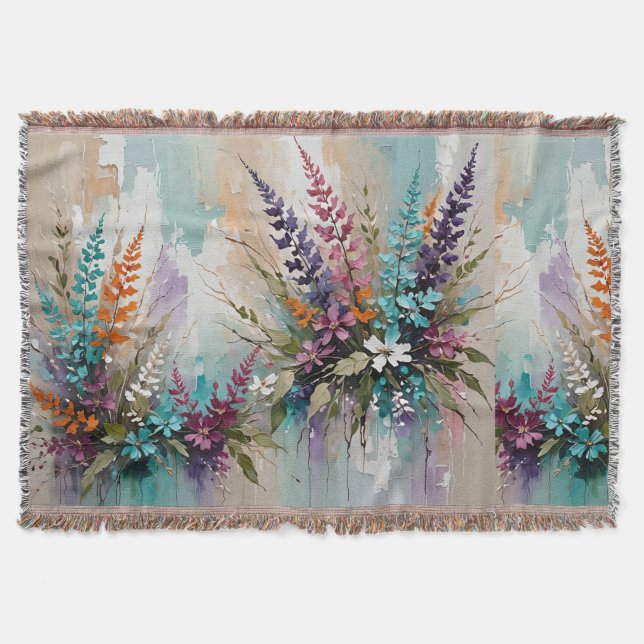 Farbenfrohe Blume auf blaubeige weiße Lavendel Decke (Vorderseite)