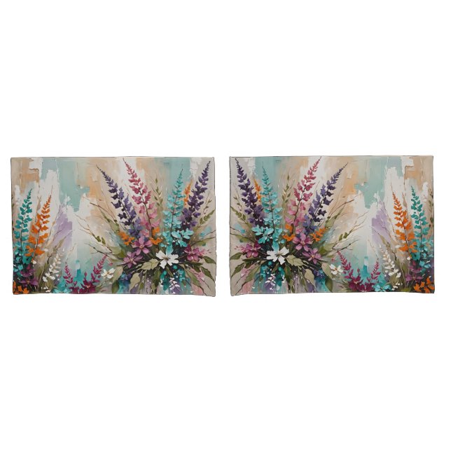 Farbenfrohe Blume auf blaubeige weiße Lavendel Kissenbezug (Vorderseite-Set)