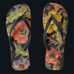 Farbenfrohe Blume auf Velvet Flip Flops<br><div class="desc">Dieses farbenprächtige Blume-Bild wurde aus einer antiken Samtttasche zusammengebaut.</div>