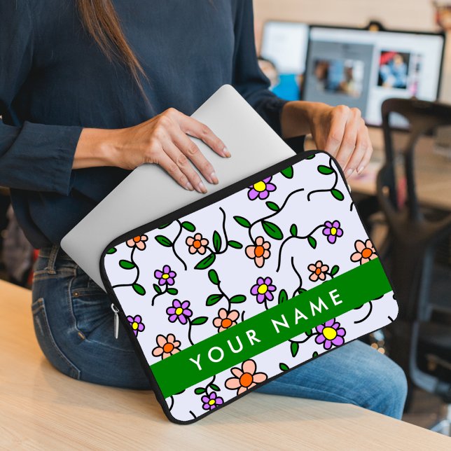 Farbenfrohe Blume, blauer Hintergrund, grün Laptopschutzhülle (Von Creator hochgeladen)