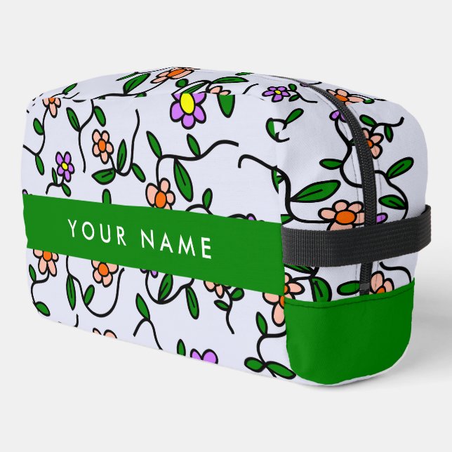 Farbenfrohe Blume, blauer Hintergrund, grün Waschbeutel (Linke Seite)