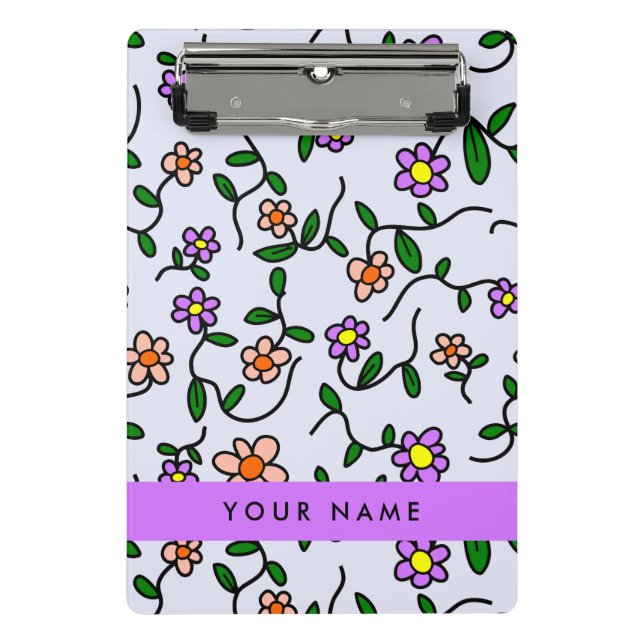 Farbenfrohe Blume, blauer Hintergrund, Lila Mini Klemmbrett (Vorderseite)