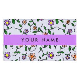 Farbenfrohe Blume, blauer Hintergrund, Lila Namenschild