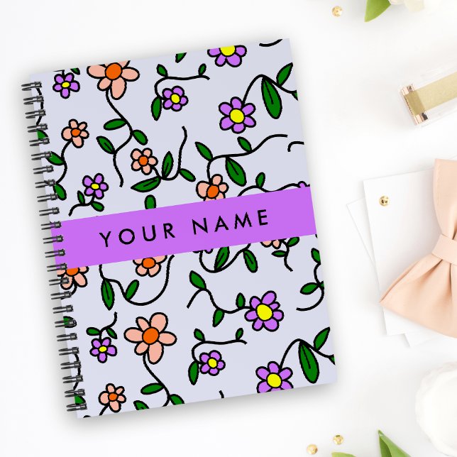 Farbenfrohe Blume, blauer Hintergrund, Lila Notizblock (Von Creator hochgeladen)