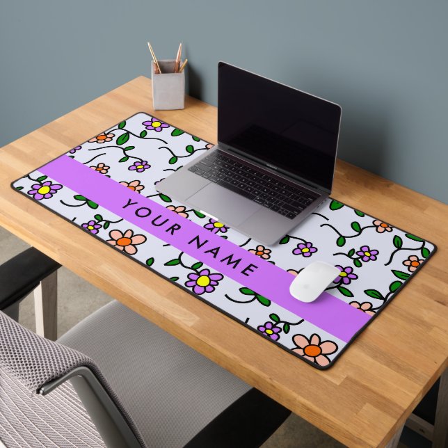 Farbenfrohe Blume, blauer Hintergrund, Lila Schreibtischunterlage (Büro 2)