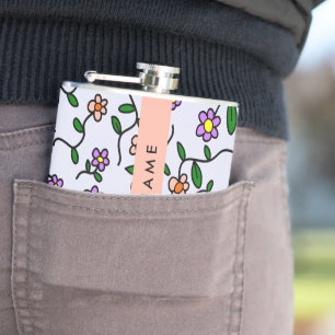 Farbenfrohe Blume, blauer Hintergrund, orange Flachmann