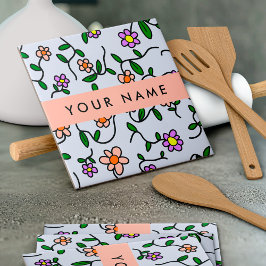 Farbenfrohe Blume, blauer Hintergrund, orange Fliese