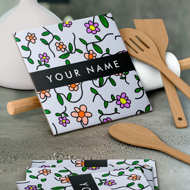 Farbenfrohe Blume, blauer Hintergrund, schwarz Fliese (Von Creator hochgeladen)