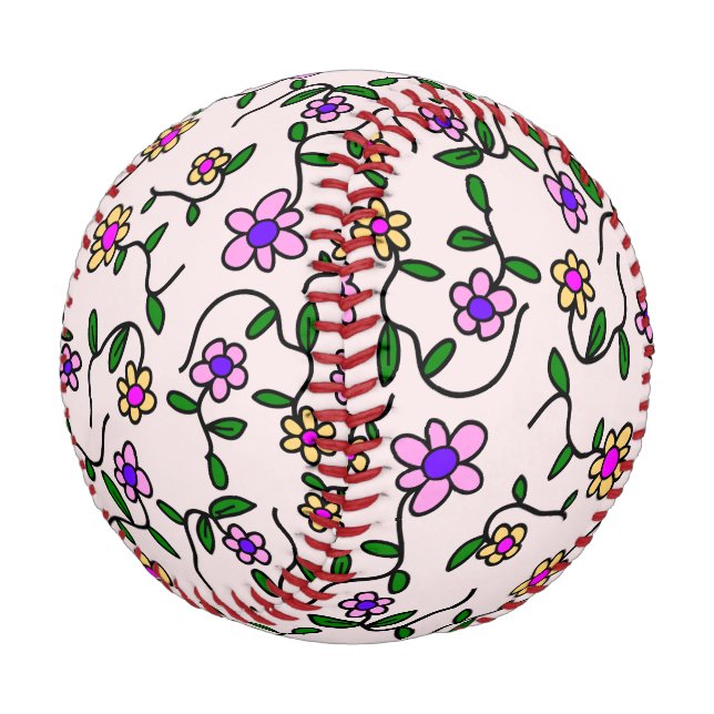 Farbenfrohe Blume, Blumenmuster, Grüne, Boho Baseball (Schrägansicht)