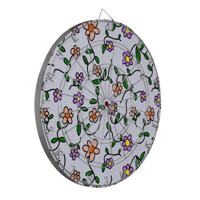 Farbenfrohe Blume, Blumenmuster, Grüne, Boho Dartscheibe (Vorderseite Links)