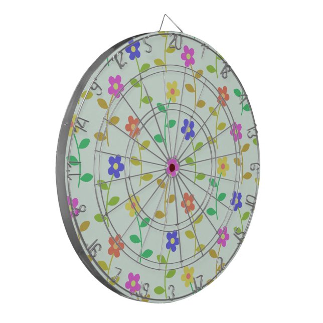 Farbenfrohe Blume, Blumenmuster, Grüne, Boho Dartscheibe (Vorderseite Links)