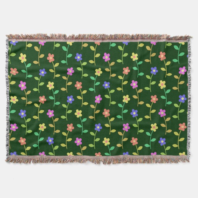 Farbenfrohe Blume, Blumenmuster, Grüne, Boho Decke (Vorderseite)