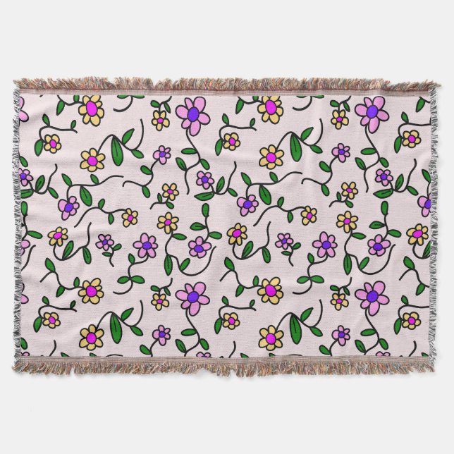 Farbenfrohe Blume, Blumenmuster, Grüne, Boho Decke (Vorderseite)