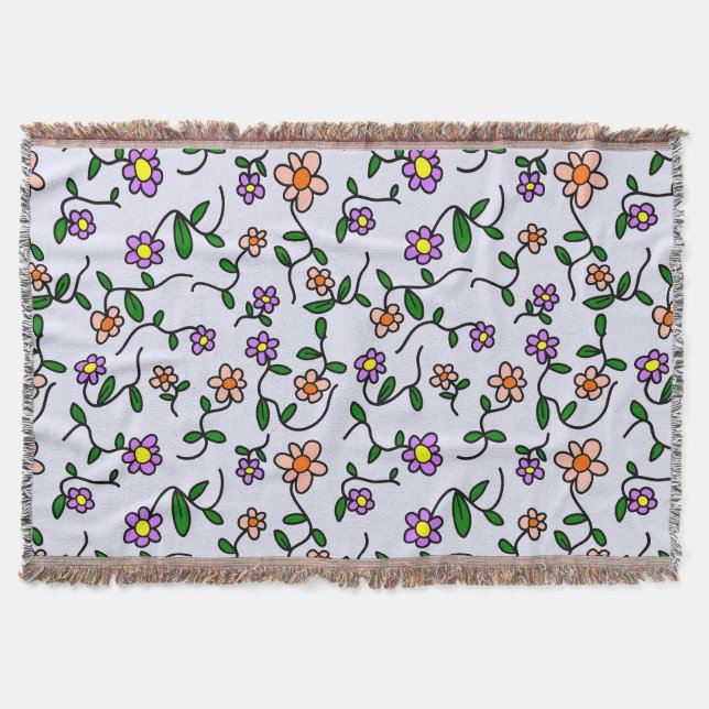 Farbenfrohe Blume, Blumenmuster, Grüne, Boho Decke (Vorderseite)