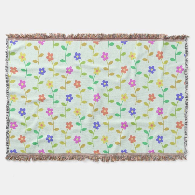 Farbenfrohe Blume, Blumenmuster, Grüne, Boho Decke (Vorderseite)