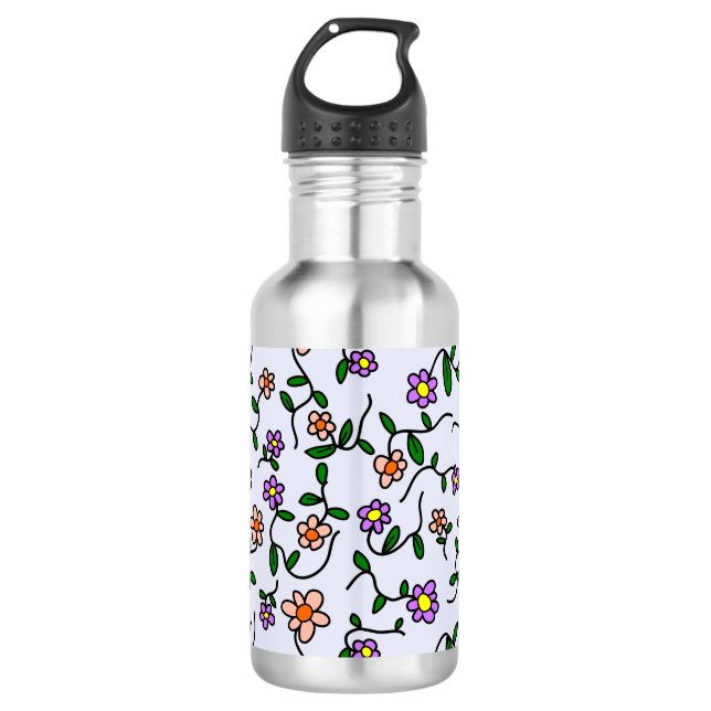 Farbenfrohe Blume, Blumenmuster, Grüne, Boho Edelstahlflasche (Vorderseite)