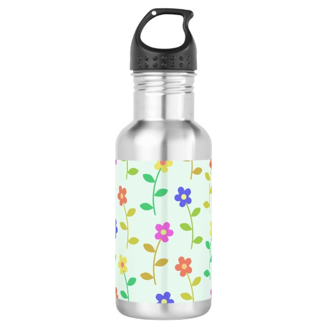 Farbenfrohe Blume, Blumenmuster, Grüne, Boho Edelstahlflasche (Vorderseite)