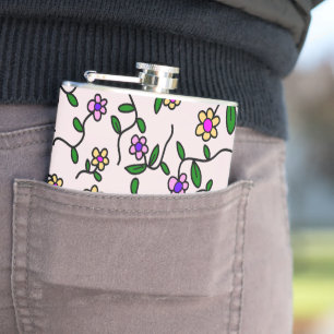 Farbenfrohe Blume, Blumenmuster, Grüne, Boho Flachmann
