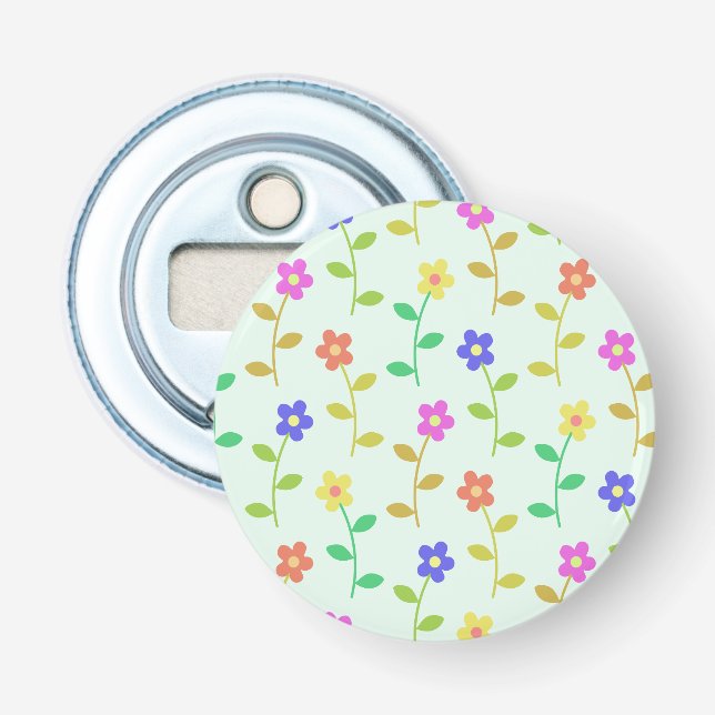 Farbenfrohe Blume, Blumenmuster, Grüne, Boho Flaschenöffner (Vorderseite)