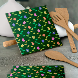 Farbenfrohe Blume, Blumenmuster, Grüne, Boho Fliese