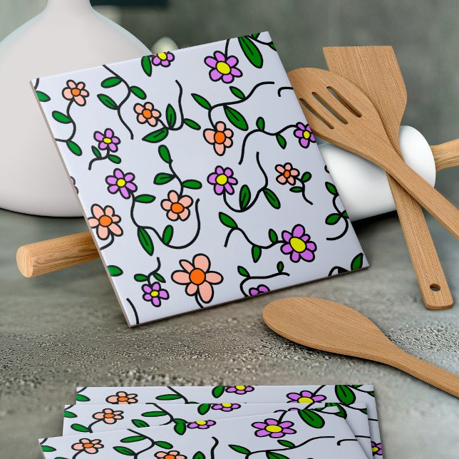 Farbenfrohe Blume, Blumenmuster, Grüne, Boho Fliese (Von Creator hochgeladen)