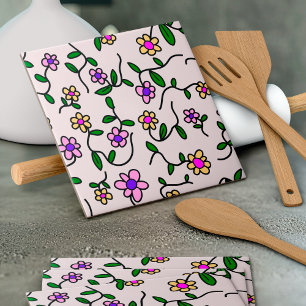 Farbenfrohe Blume, Blumenmuster, Grüne, Boho Fliese