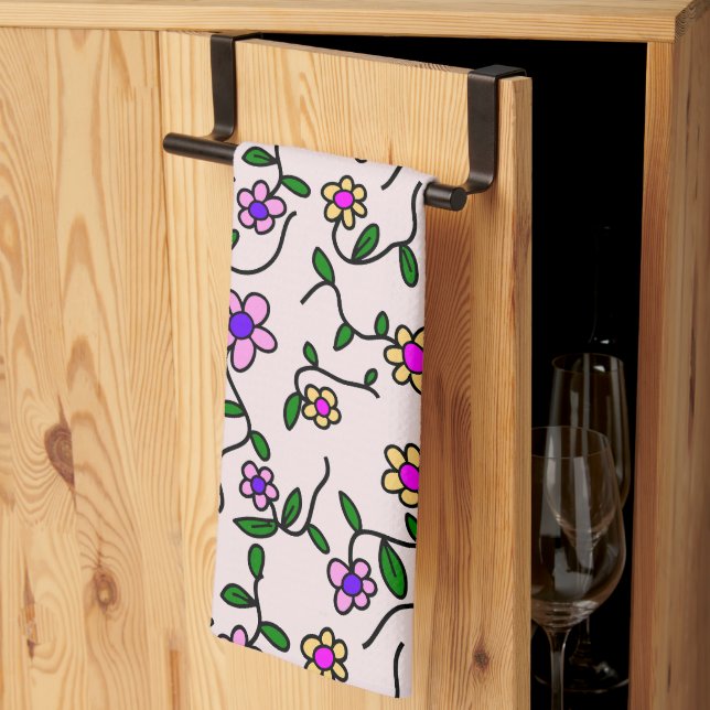 Farbenfrohe Blume, Blumenmuster, Grüne, Boho Geschirrtuch (Drittel gefaltet)