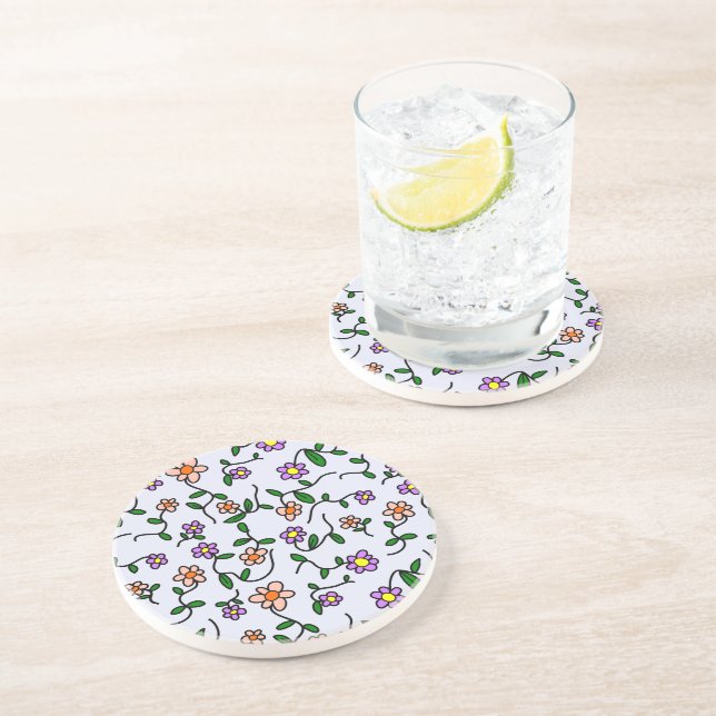 Farbenfrohe Blume, Blumenmuster, Grüne, Boho Getränkeuntersetzer (Seite)