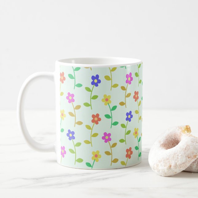 Farbenfrohe Blume, Blumenmuster, Grüne, Boho Kaffeetasse (Mit Donut)
