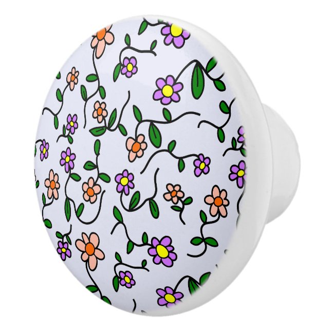 Farbenfrohe Blume, Blumenmuster, Grüne, Boho Keramikknauf (Rechts)