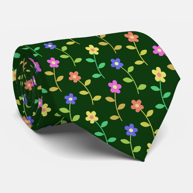 Farbenfrohe Blume, Blumenmuster, Grüne, Boho Krawatte (Gerollt)