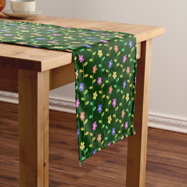 Farbenfrohe Blume, Blumenmuster, Grüne, Boho Kurzer Tischläufer (Beispiel)