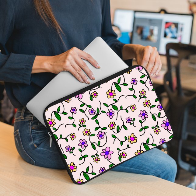 Farbenfrohe Blume, Blumenmuster, Grüne, Boho Laptopschutzhülle (Von Creator hochgeladen)