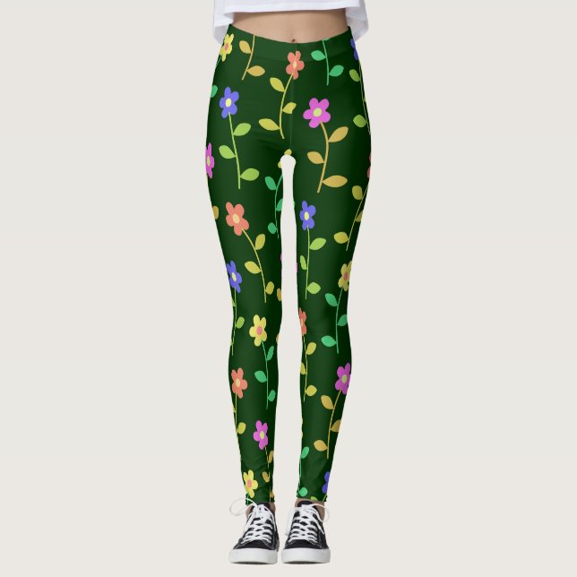 Farbenfrohe Blume, Blumenmuster, Grüne, Boho Leggings (Vorderseite)