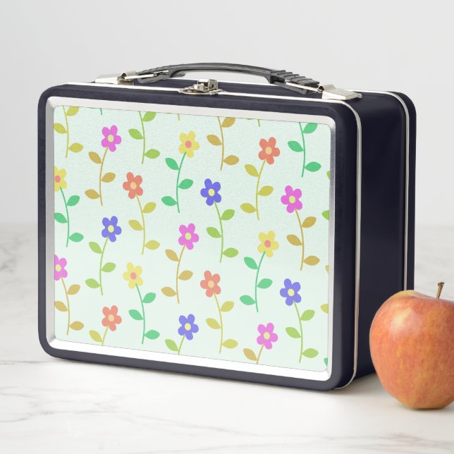 Farbenfrohe Blume, Blumenmuster, Grüne, Boho Metall Brotdose (Beispiel)